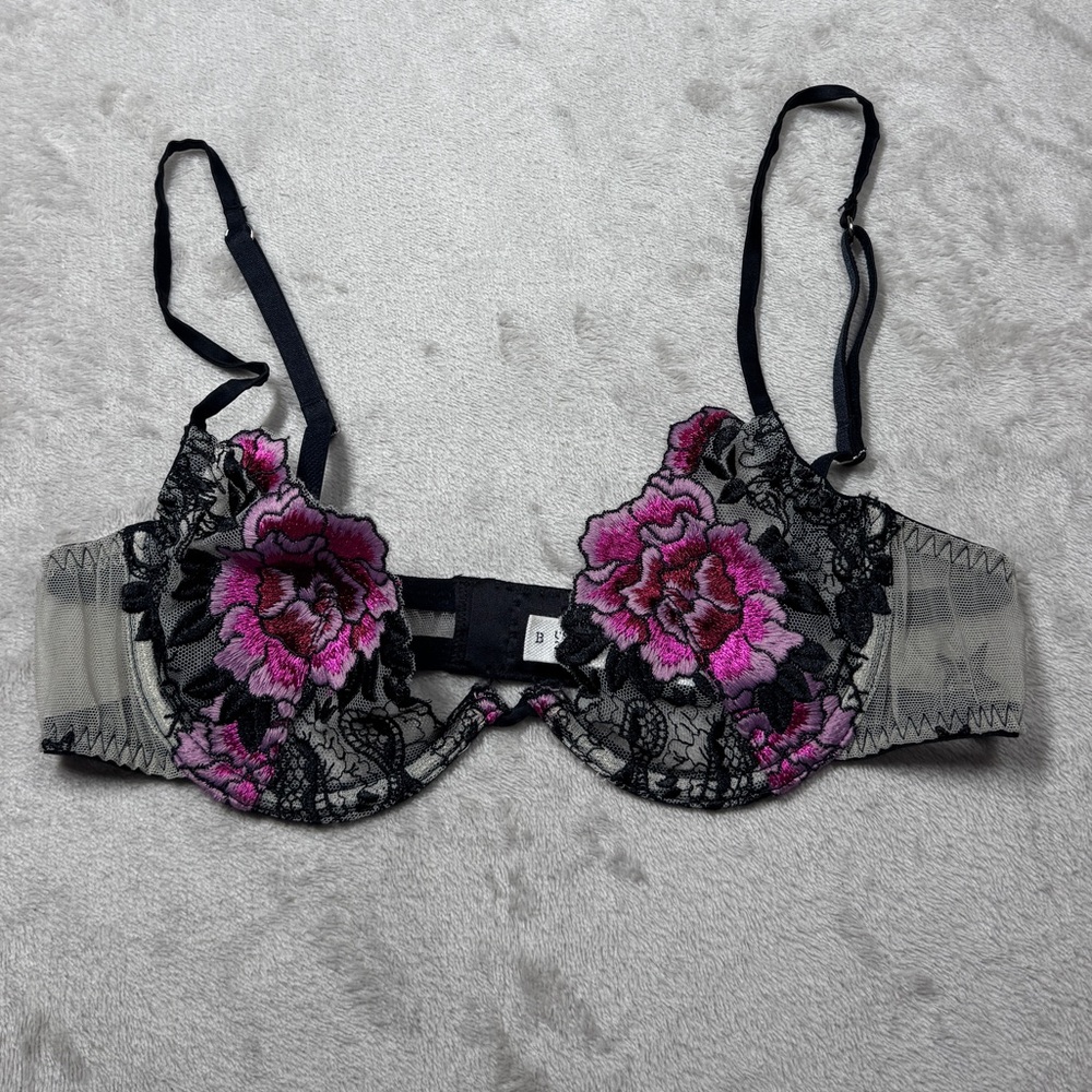 Fleur du Mal Pink and Black Lace Bra